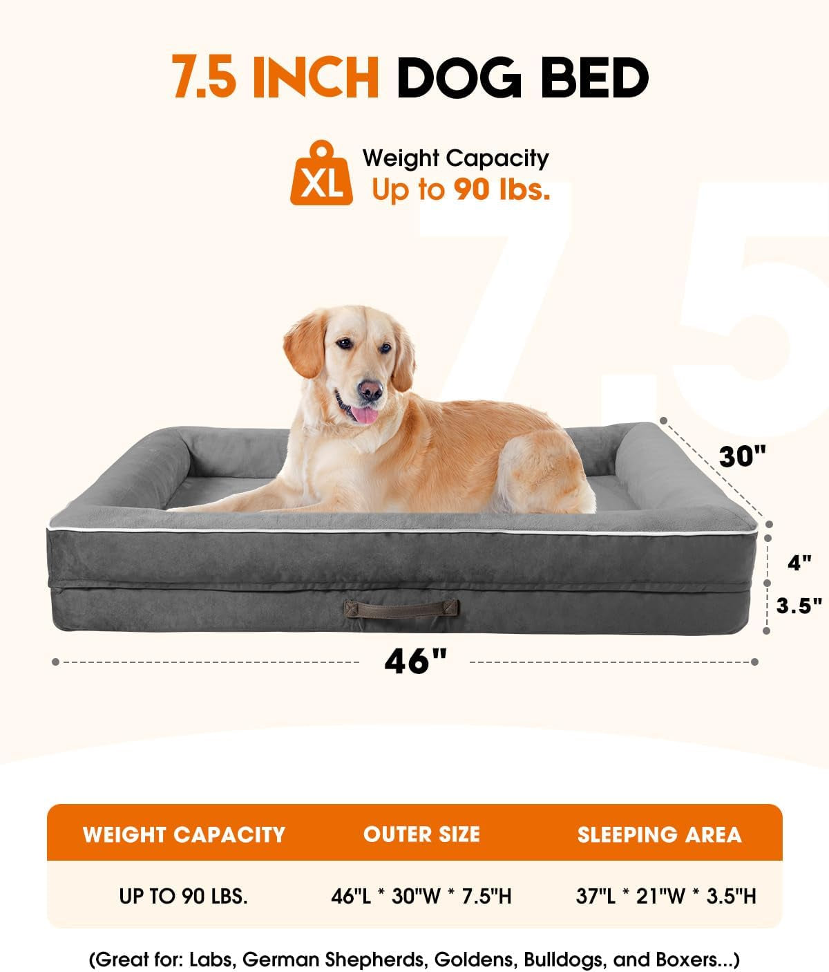 Upvilla Orthopedic Dog Bed XL, Four-Sided Dog Sofa, Washable Cover, Gray