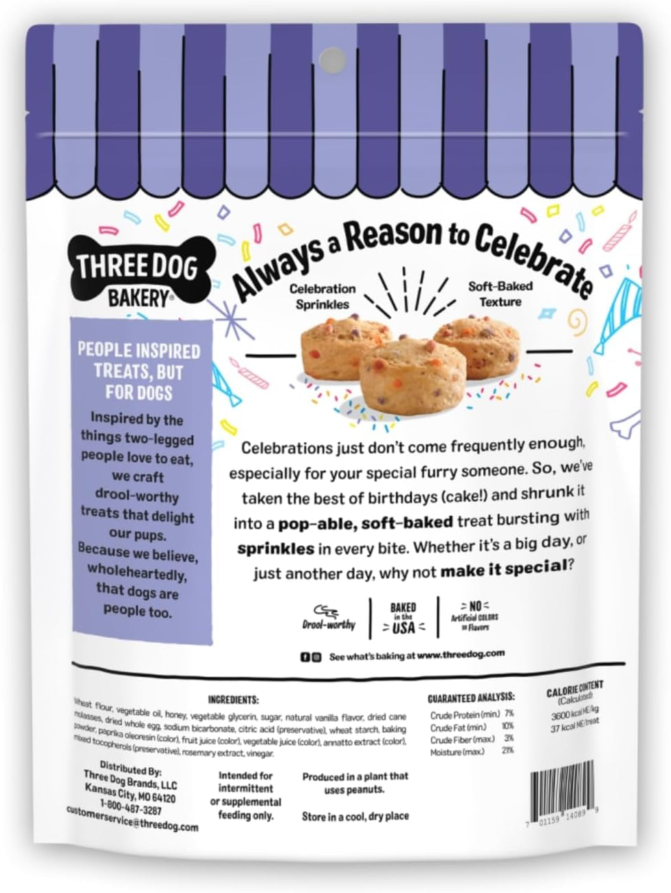 Three Dog Bakery Ultimate Celebration Cake Bites, Soft-Baked Dog Treats and Cookies with Real Ingredients, 12 Oz
