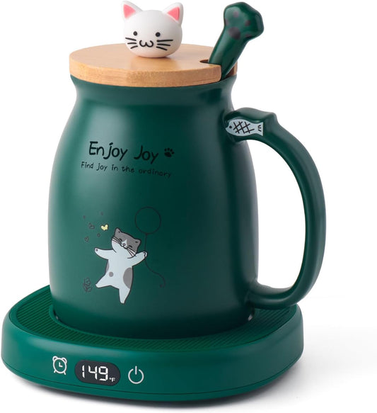 Cat Mug Warmer Set, Electric Heated Coffee Cup Warmer for Desk Accessories