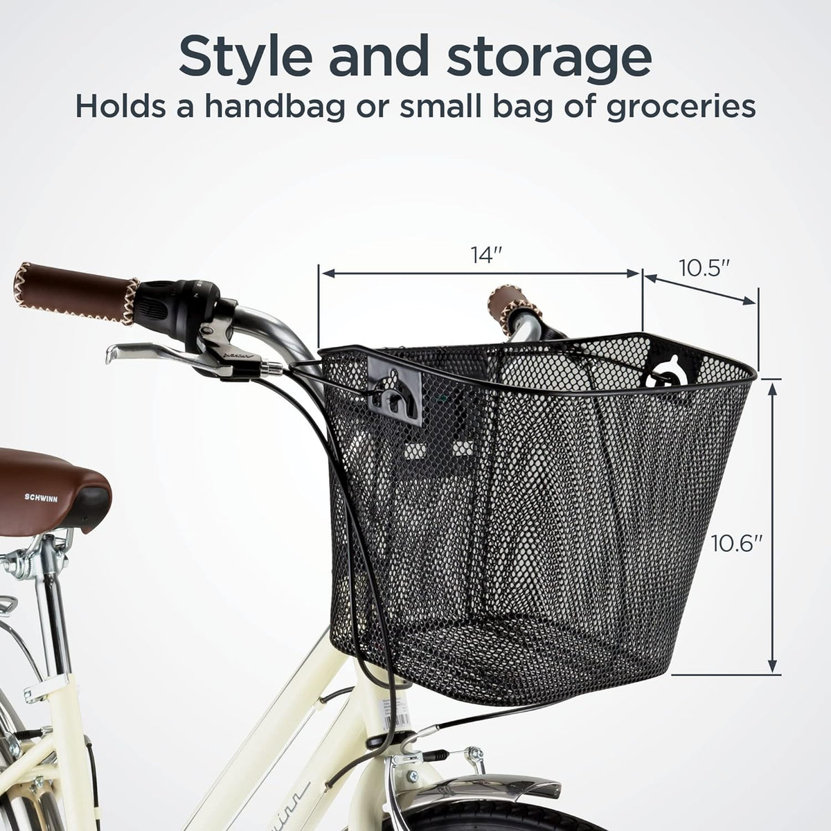 Schwinn Quick Release Wire Bike Basket, Black, Weather Resistant, Folding Handle for Hand Carry, Fits Most Adult Bicycles, Includes Mounting Hardware, Bicycle Basket for Adult Bikes