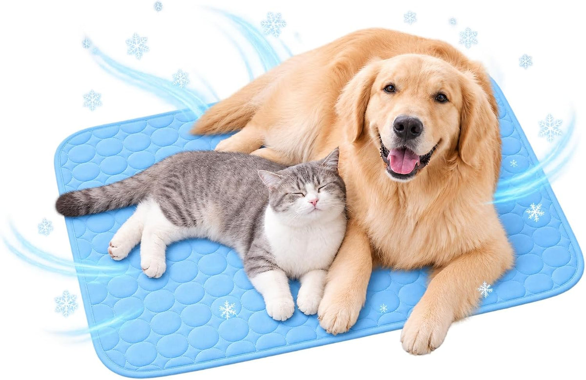 Pet Cooling Mat for Cats, Dogs and Small Pets, Breathable Ice Silk Cooling Pad, Gel-Free Washable Foldable Pet Bed Mat for Crate, Sofa, Carrier and Floor 20" X 16"