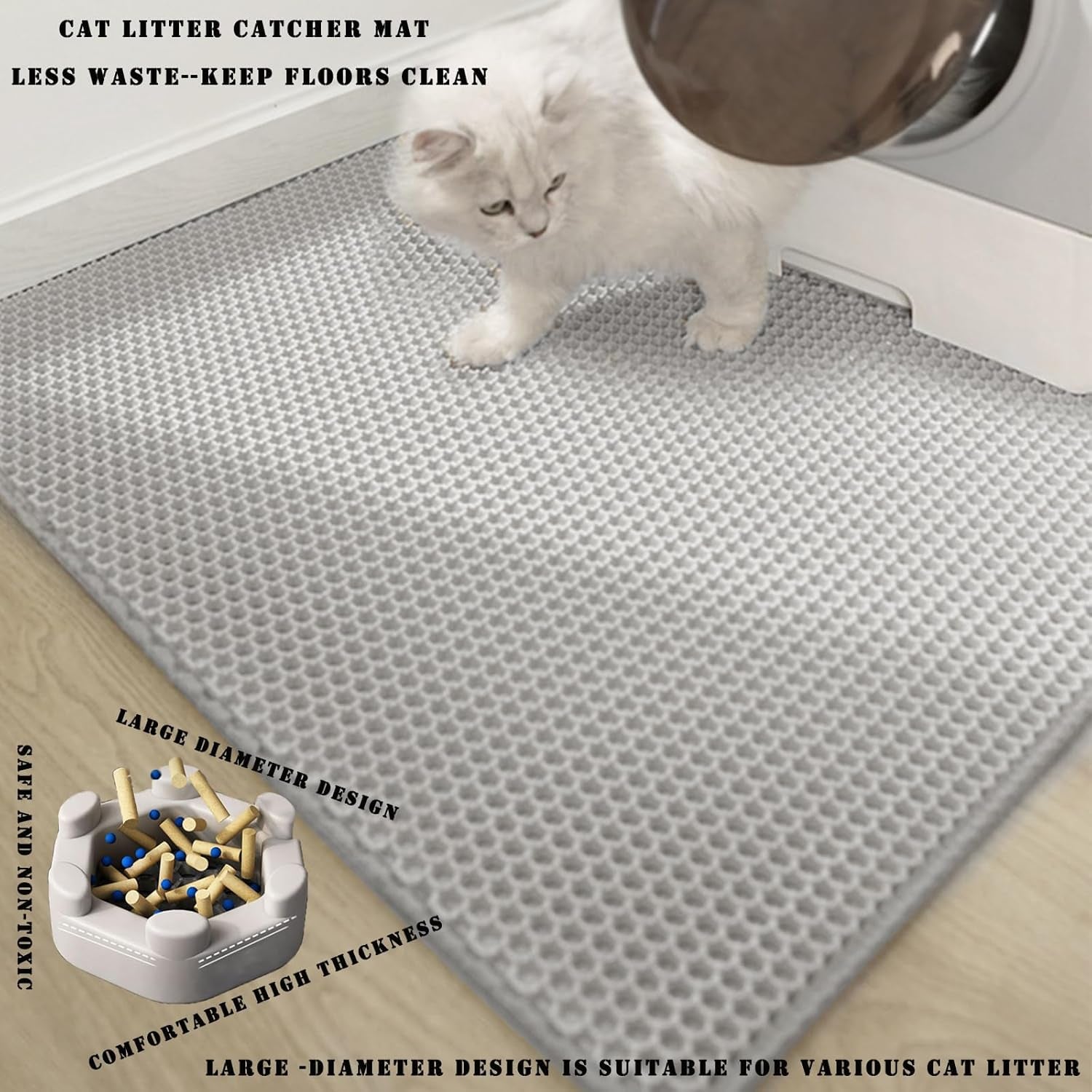 HCY&WLD Cat Litter Mat, 45X26/35X24/30X22/24X18 Inch Double Layer Cat Litter Box Mat, EVA Non-Slip, Waterproof Urine Proof Cat Litter Catcher Mat, Easy Clean Scatter Control (35X24 Inch, Khaki)