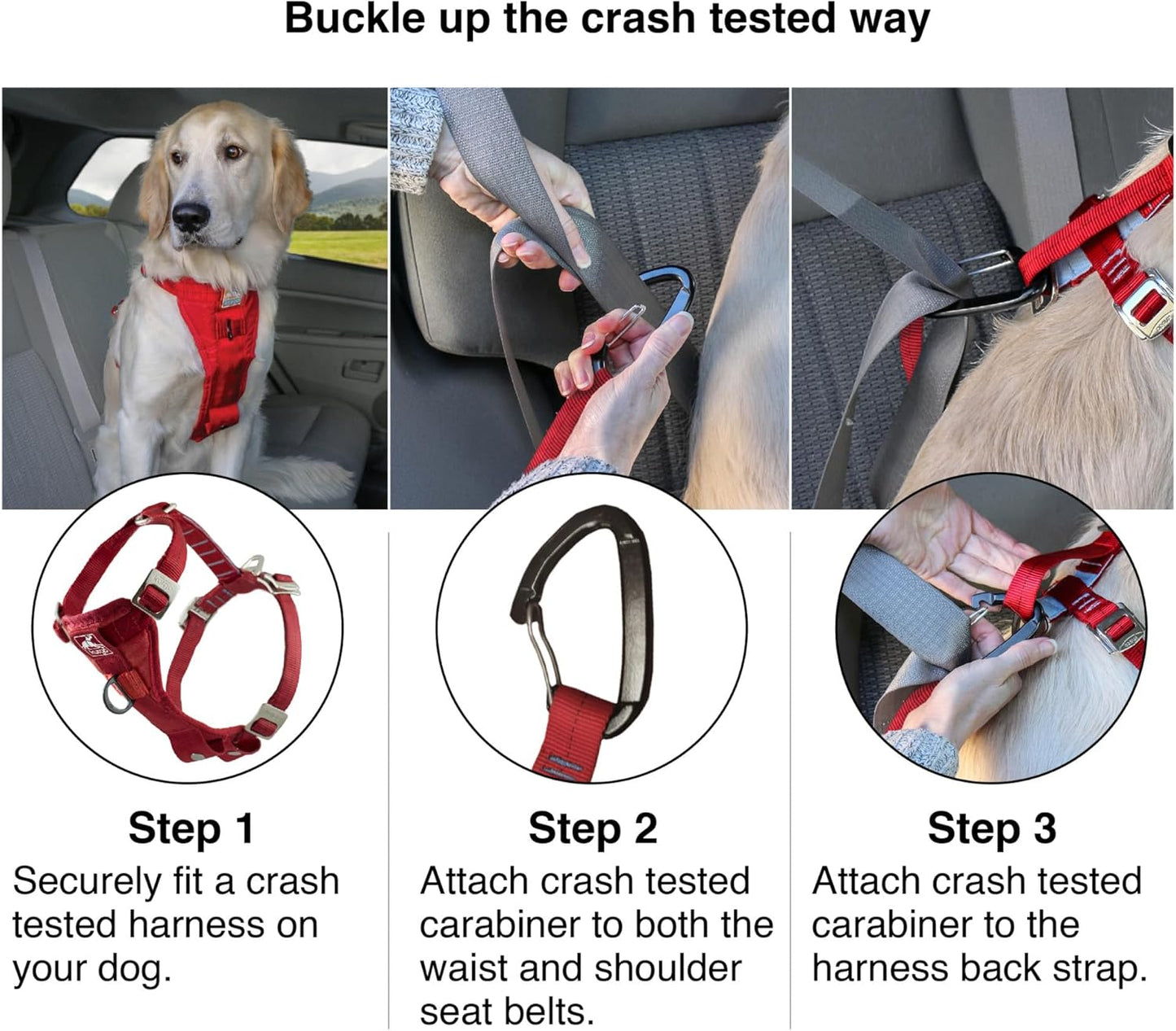 Kurgo Enhanced Strength Tru-Fit Dog Car Harness - Pet Travel Safety Harness - Crash Test Certified Fit - Five Point Adjustment - Secure Buckle - Padded Chest - Black - X-Large