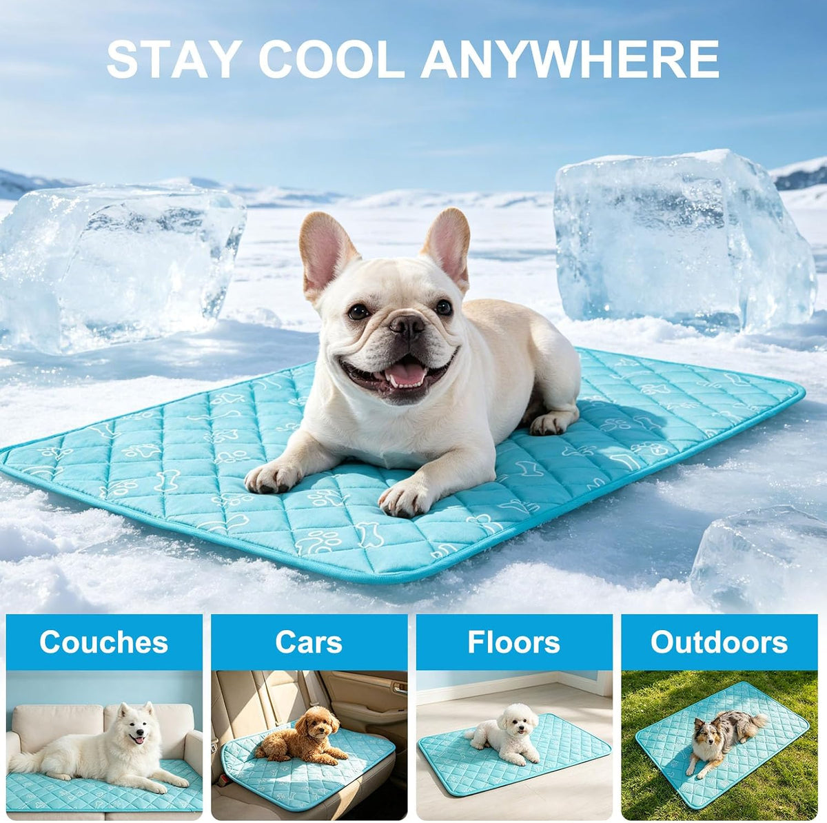 BEAUTYZOO Dog Cooling Mat, Durable Cooling Mat for Large Dogs 35X23In, Blue