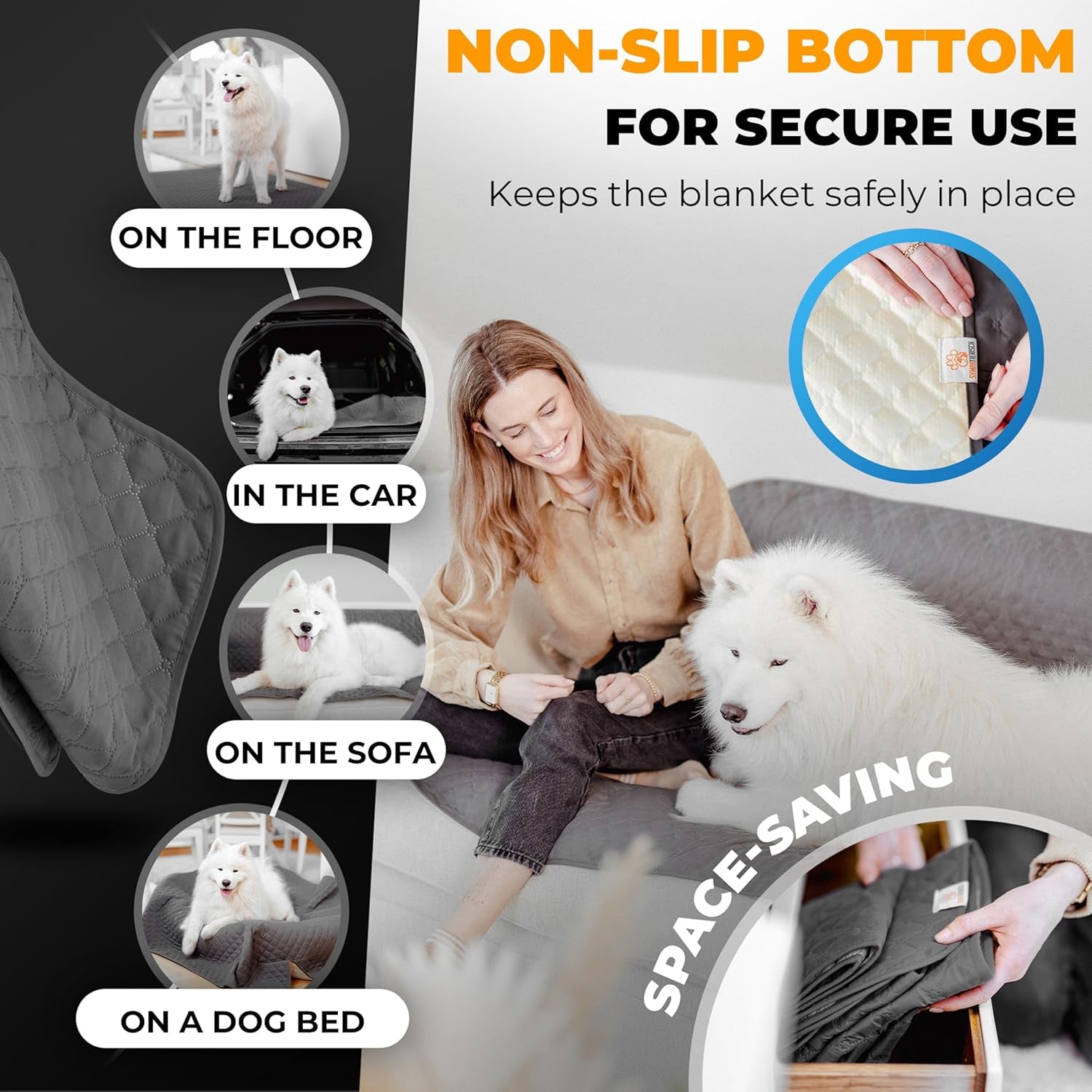 Waterproof Dog Blanket for Couch – Pet Hair Resistant Sofa Protector - Non Slip Dog Couch Cover - Washable Waterproof Pet Blanket for Sofa Bed Car - Reversible Dog Blanket for Couch Protection