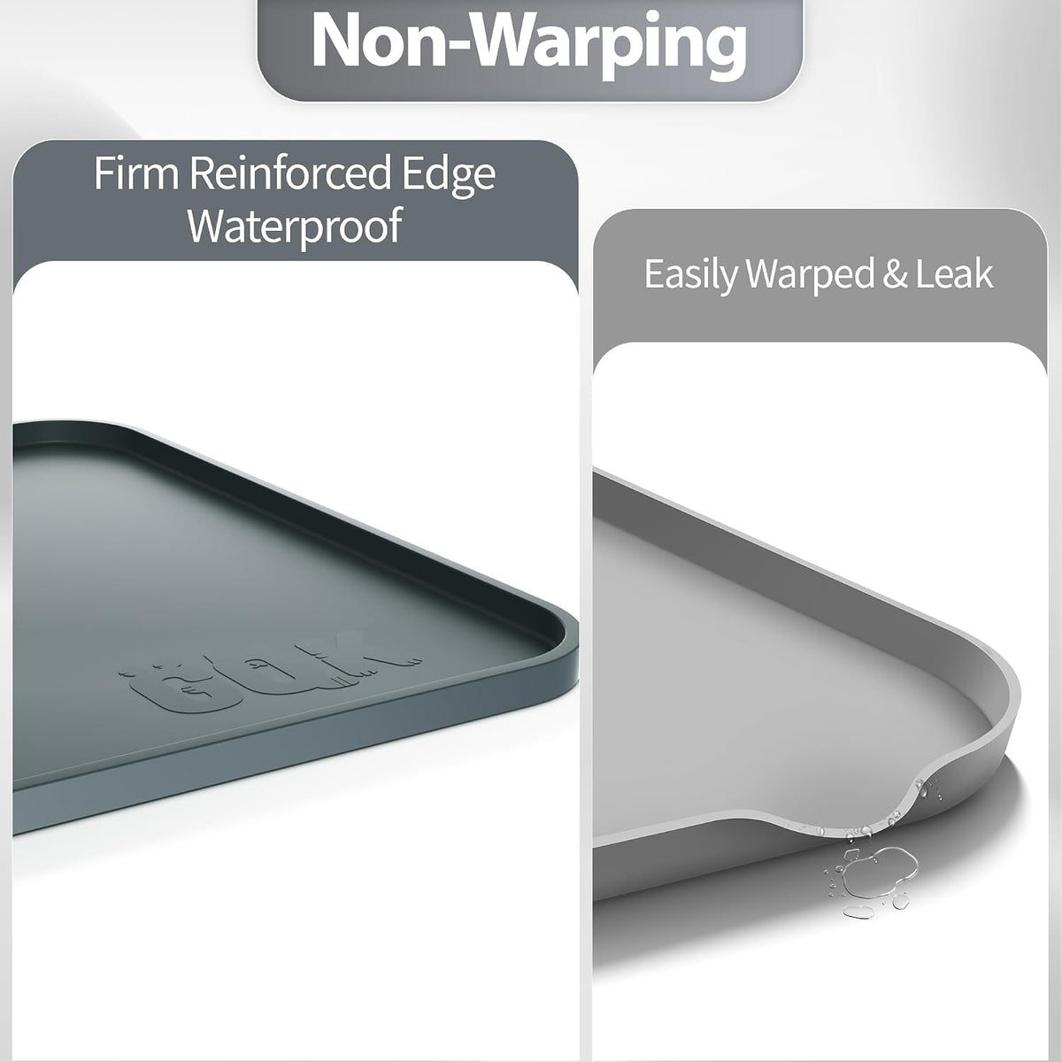 Silicone Dog Cat Food Mat Extra Thick Raised Edge, 18"X12" Gray