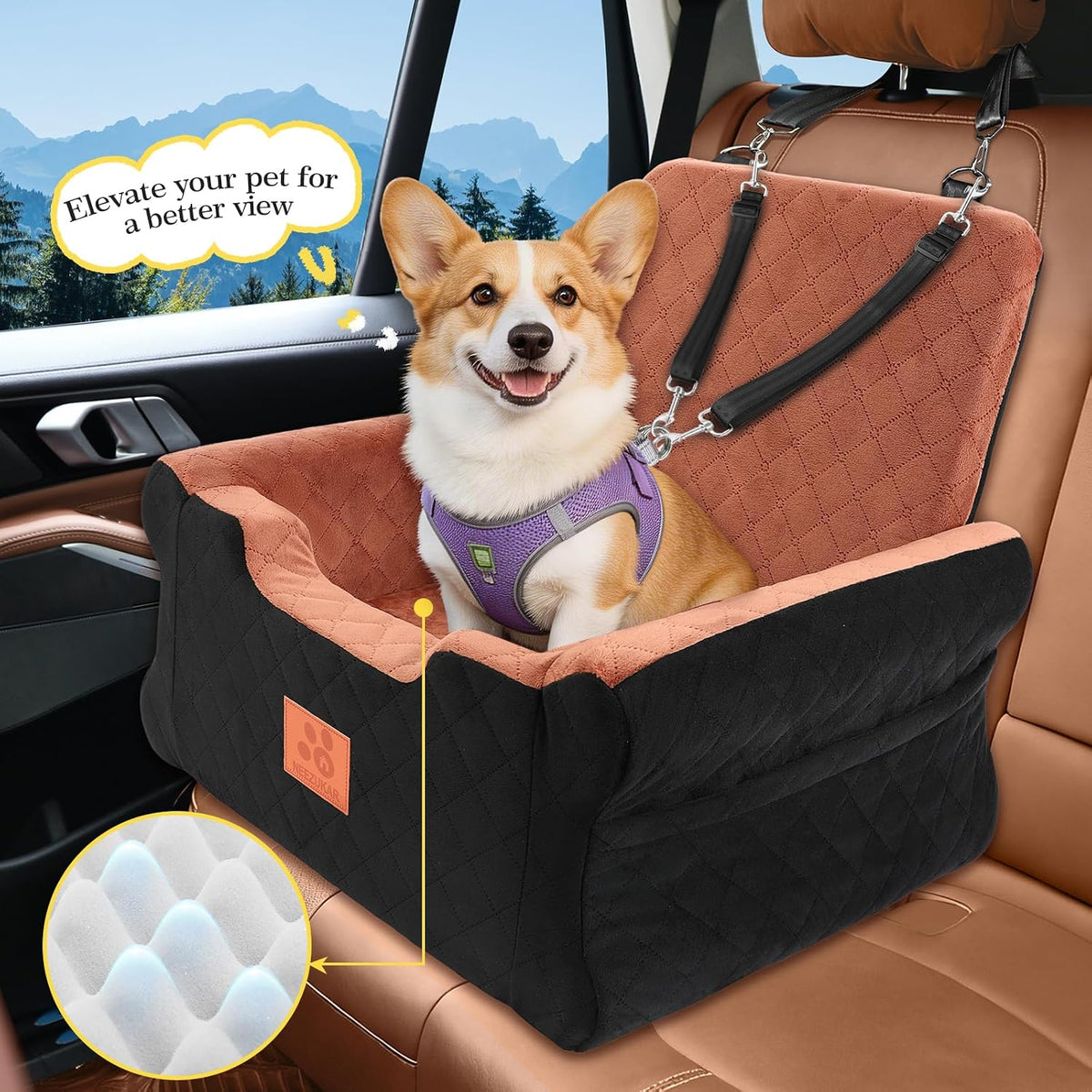 NEEZUKAR Dog Car Seat for Small Medium Dogs,Dog Booster Seat under 35 Lbs