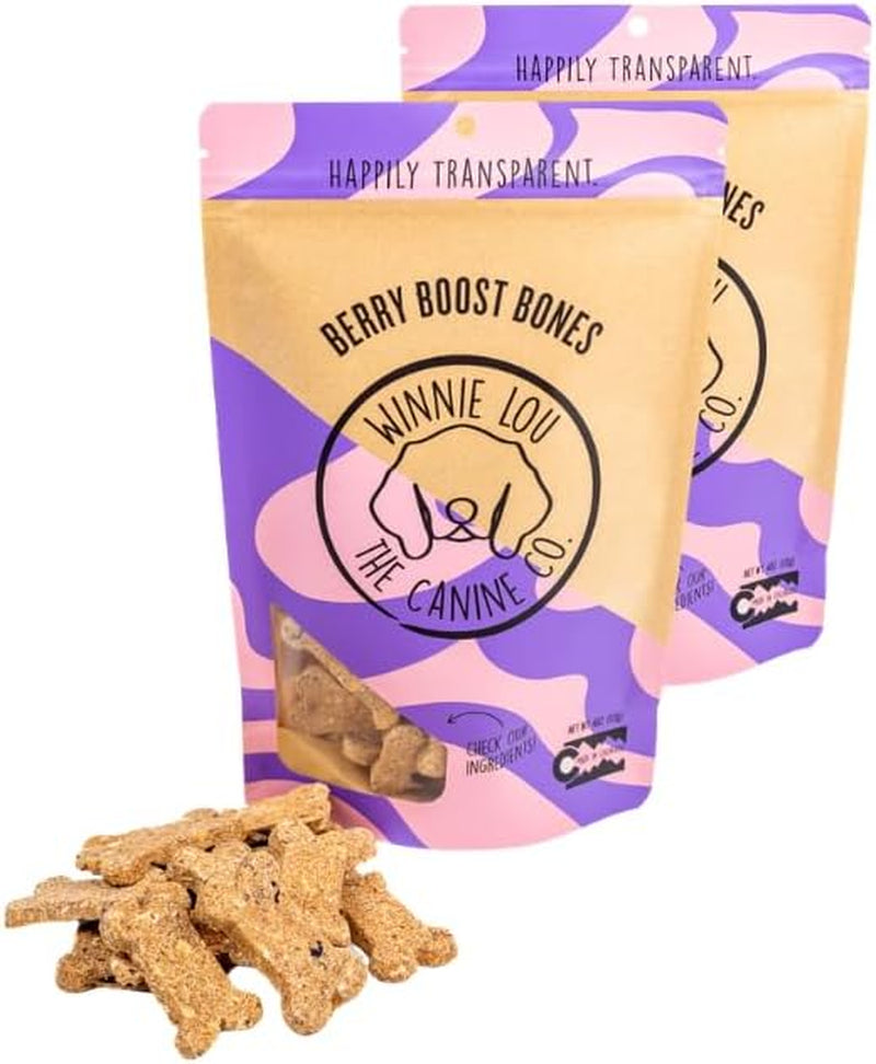 Winnie Lou Organic Dog Treats – Natural Dog Biscuits, USA Made, Organic Ingredients, Clean, Sensative Stomach, All Breed Sizes, High Protein, Hypoallergenic, Berry Boost Bones (Pack of 2)