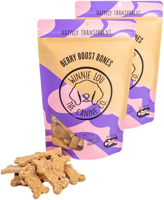 Winnie Lou Organic Dog Treats – Natural Dog Biscuits, USA Made, Organic Ingredients, Clean, Sensative Stomach, All Breed Sizes, High Protein, Hypoallergenic, Berry Boost Bones (Pack of 2)
