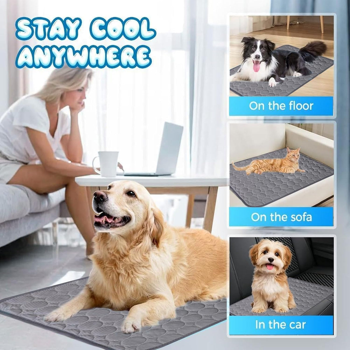 Cooling Dog Mat Extra Large, 28" X 20" Thick & Durable Washable Cooling Mat for Extra Large Dogs, Portable Extended Cooling with Waterproof Color-Changing Arc-Chill Fiber