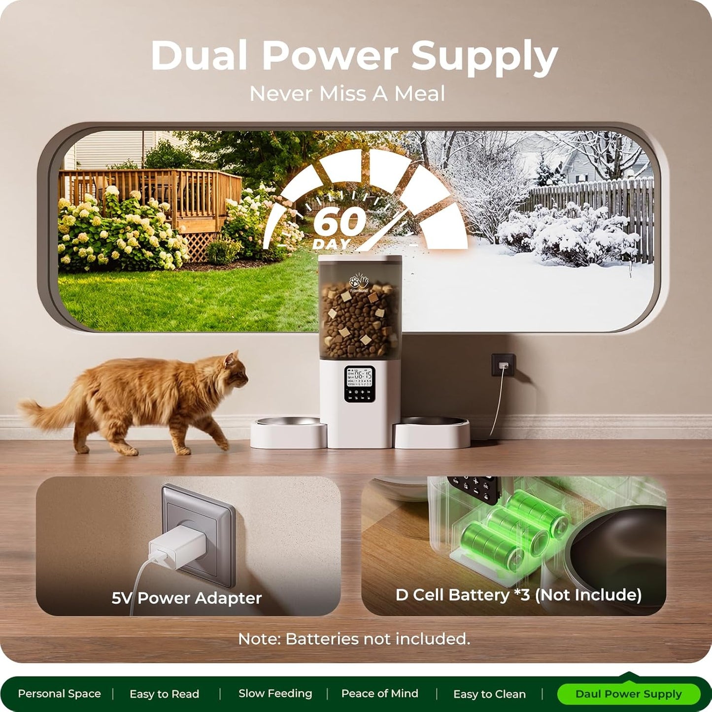 Frienhund Timed Automatic Cat Feeder 2 Cats with Slow Feed: Dual Automatic Dog Feeder with Information Visualization, Programmable Auto Cat Food Dispenser for Multiple Pets,Detachable for Clean-29 Cup