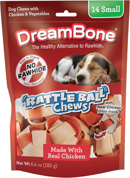 Dreambone Rattleball Chew Rawhide-Free Dog Treats, Real Protein, 14 Count