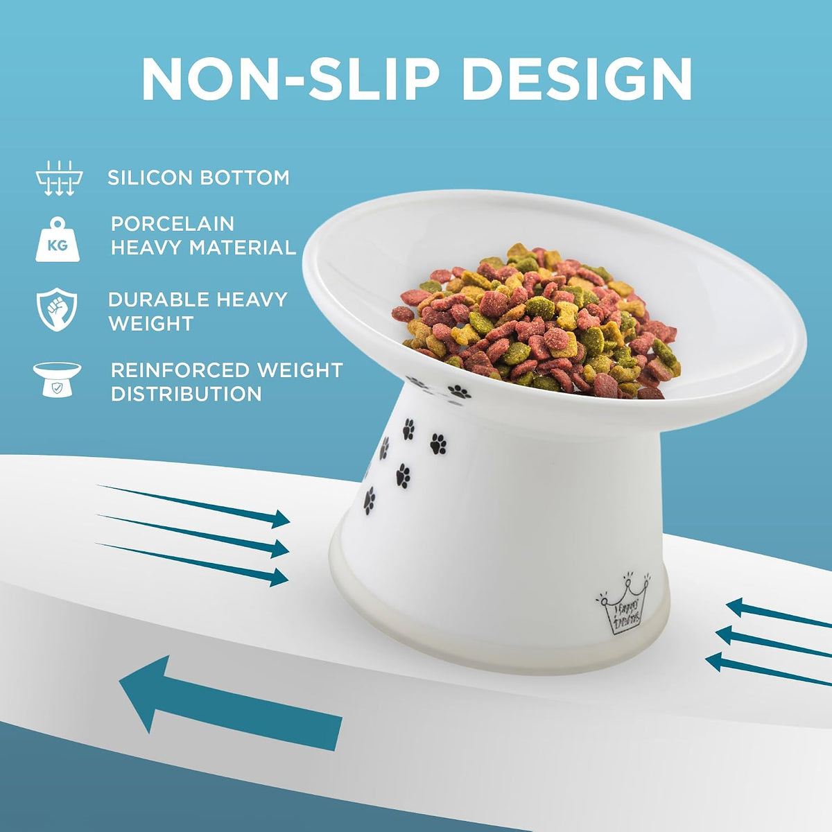 Necoichi Pocelain Ceramic Extra-Wide Elevated Cat Food Bowl (Cat, Extra Wide)