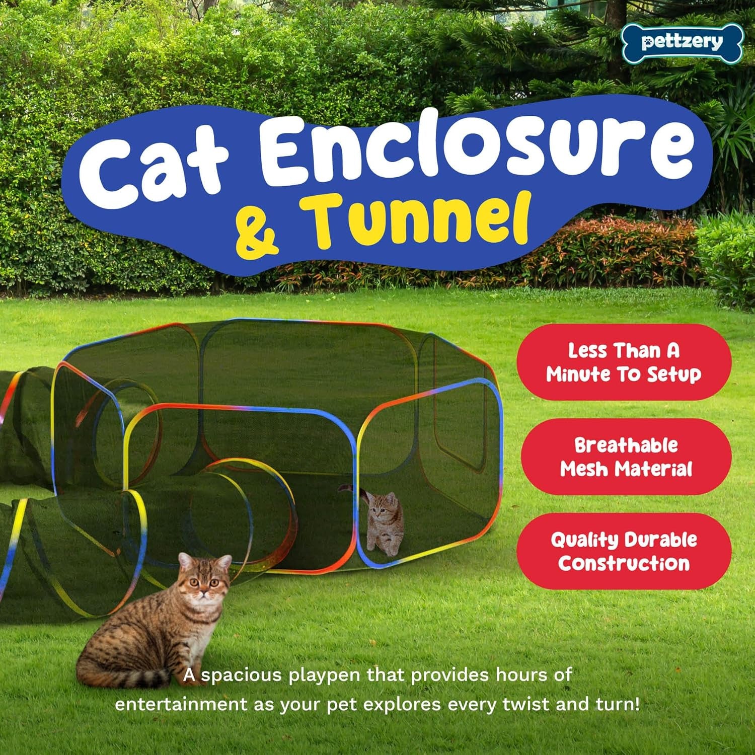 Outdoor Cat Enclosure - Portable Catio Playground for Cat Run, Kitty and Small Animals - Tent & Tunnels for outside and Indoor Play