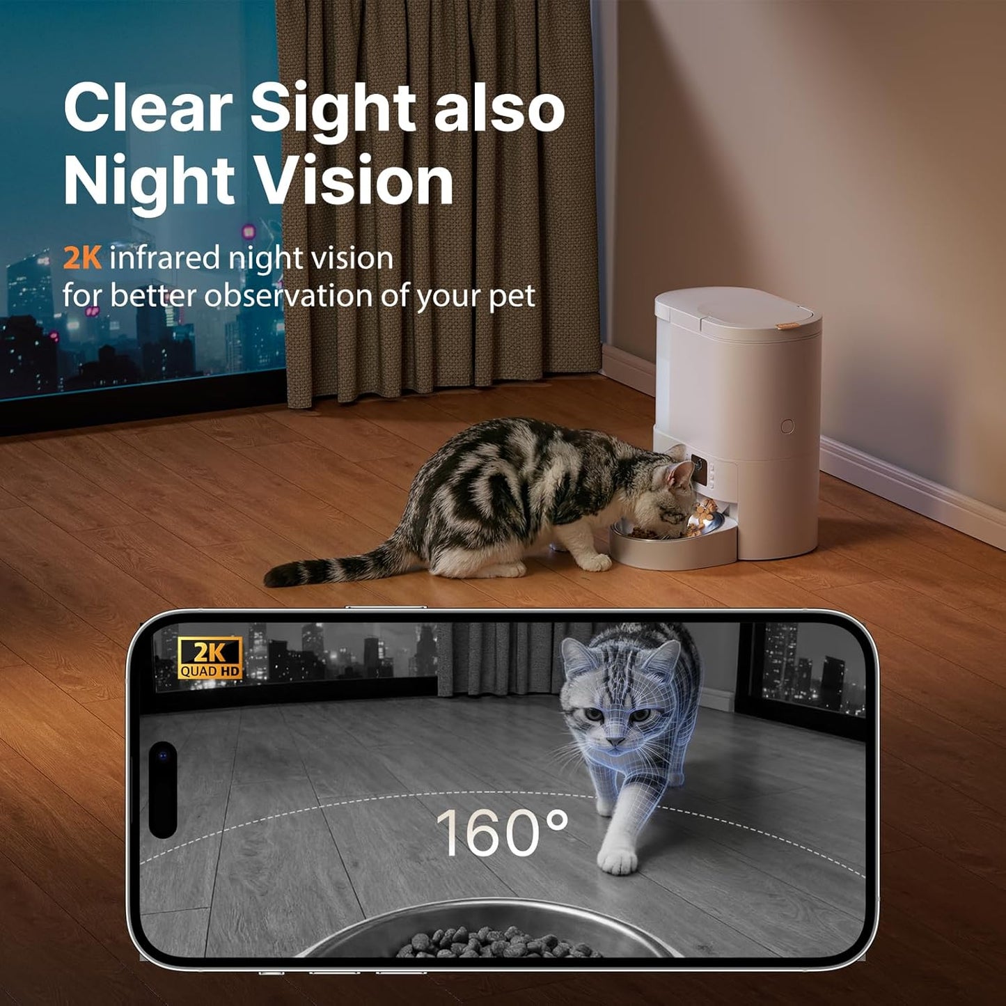 Automatic Cat Feeder with Camera, 2 in 1 Cat Food and Water Dispenser, 2K HD Video and Night Vision, 5G App Controlled Timed Pet Feeder,4L Food & 3L Gravity Waterer with 2-Way Audio for Cats Small Dog