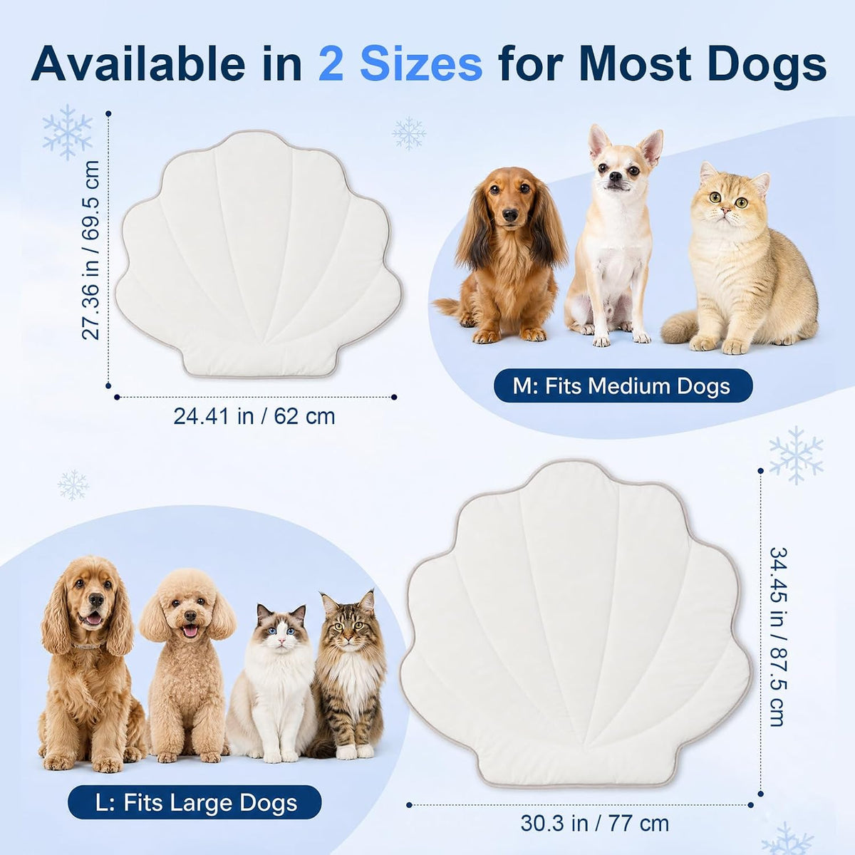 Shell Shaped Pet Cooling Mat, Milky White 30" X 34" Washable Foldable Breathable Dog Pad for Indoor Outdoor Crate Travel