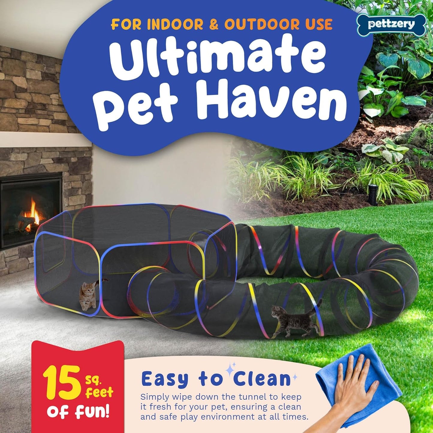 Outdoor Cat Enclosure - Portable Catio Playground for Cat Run, Kitty and Small Animals - Tent & Tunnels for outside and Indoor Play