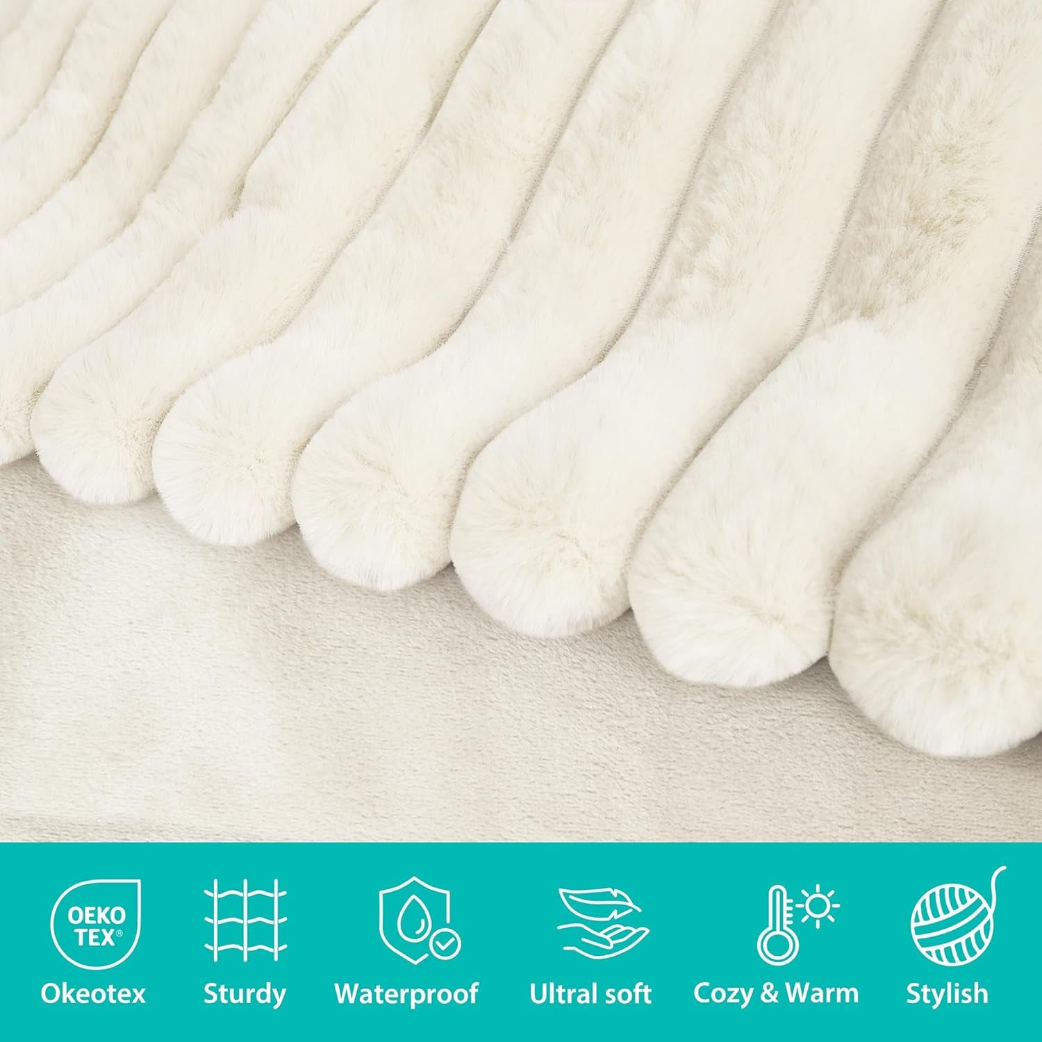 Waterproof Dog Blanket for Bed, Luxury Plush Washable Large Dogs Blankets for Furniture Protection, Super Soft Calming Pet Blanket for Indoors (Cream, 50"X60")