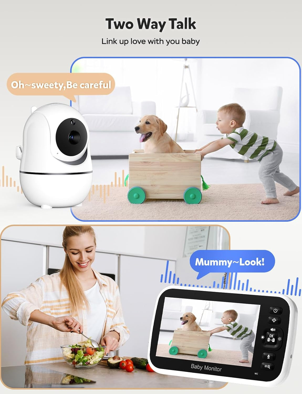 Goodbaby 5" Baby Monitor with Camera and Audio, No Wifi Secure FHSS, 30-Hour Battery, Remote PTZ, Auto Night Vision, Room Temperature, Two-Way Audio，Lullabies，1000Ft Range