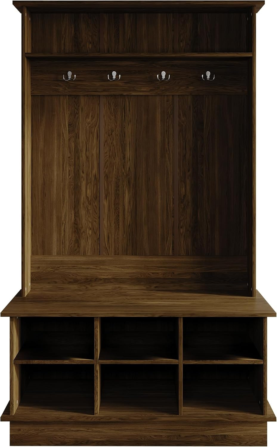 Entryway Hall Tree with Bench and 6 Storage Cubbies, Brown