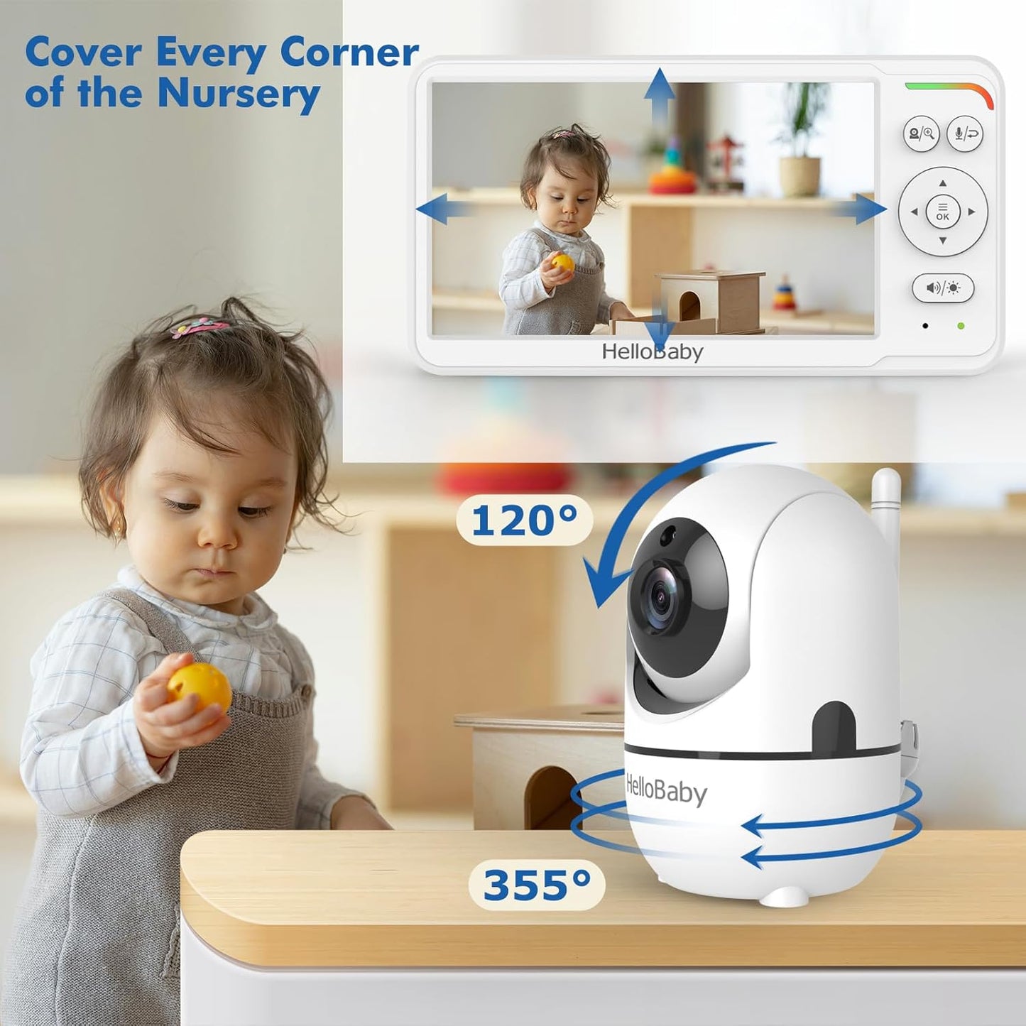Hellobaby Baby Monitor 6" World First IPS Screen 30H Battery, Secure No Wifi, Pan Tilt Video Camera with Night Vision, VOX, 2-Way Talk, 1000Ft, Portable Video Audio Monitor Ideal for Mom, Elderly, Pet
