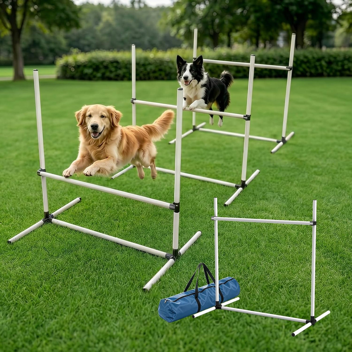 Adjustable Dog Agility Jump Set for Training, Durable Hurdle Bar Equipment with Storage Bag, Easy Setup Indoor & Outdoor Canine Exercise Kit