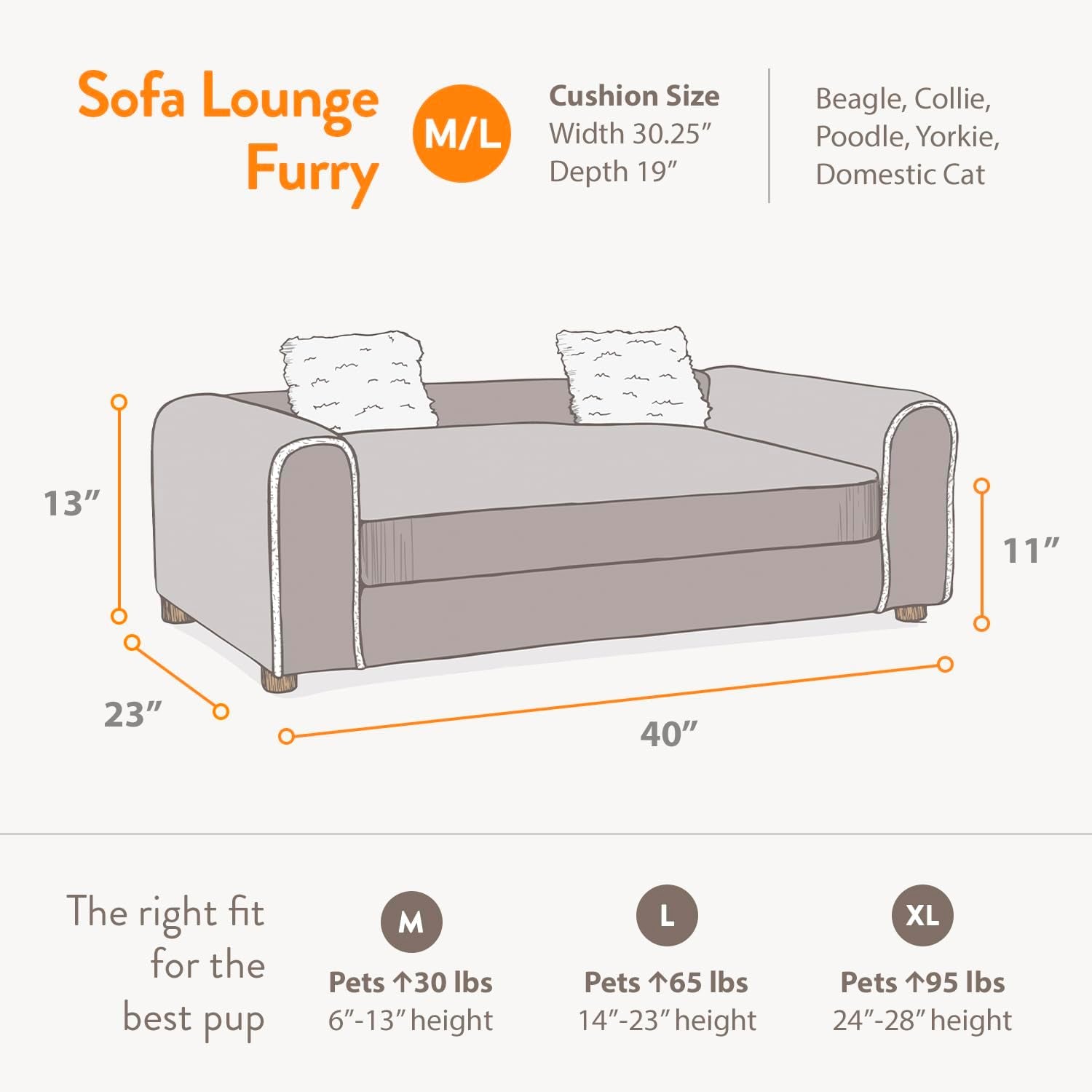 Moots Furry Pet Lounge, Pet Bed with 2 Pillows, Deluxe Sofa for Dogs, Easy to Coordinate, Stylish and Cleanable Dog Sofa, Couch - Charcoal, Large