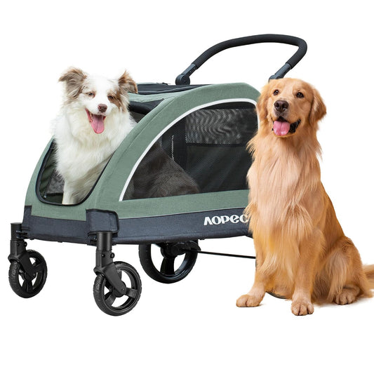 Dog Stroller for Large & Medium Dogs, Dual Entry, 160 Lbs Capacity, Green