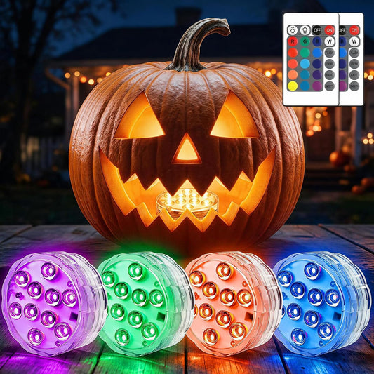 Pumpkin LED Lights with Remote, 16 Colors 4 Modes Battery Powered Color Changing Submersible Lights for Halloween Pumpkin Camping Bucket Décor (4 Packs)