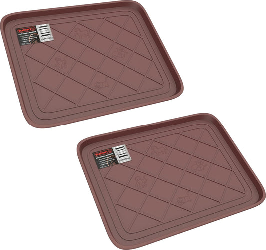All Weather Boot Tray - Water Resistant Plastic Utility Diamond Pattern Shoe Mat - Indoor or Outdoor Doormats for All Season Use by Stalwart (Brown)