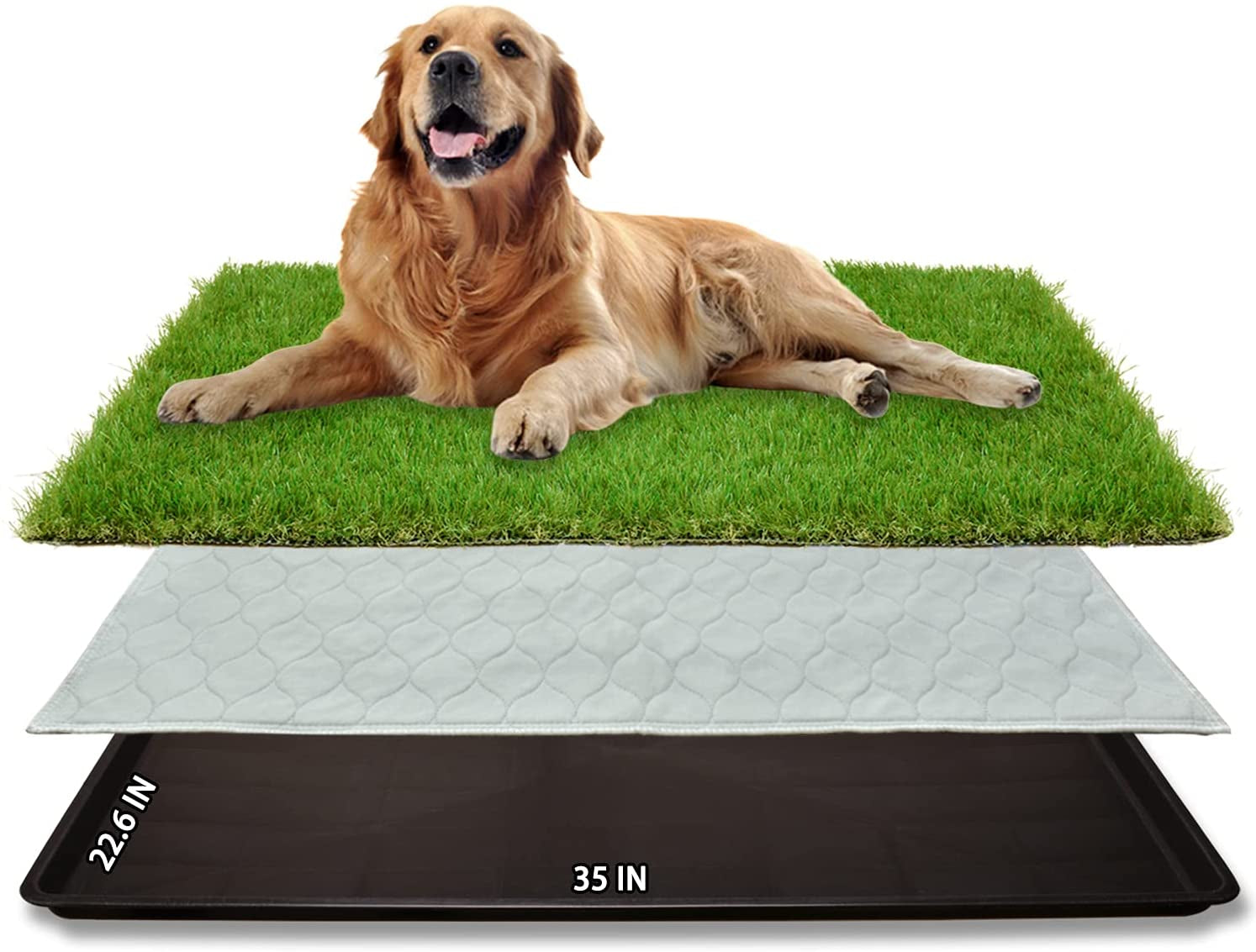 Dog Grass Large Potty Patch, Dog Litter Boxes Artificial Grass Bathroom Turf for Pet Training, Washable Puppy Pee Pad, Perfect Indoor/Outdoor Portable Potty Pet Loo (Tray System-35"X22.6")