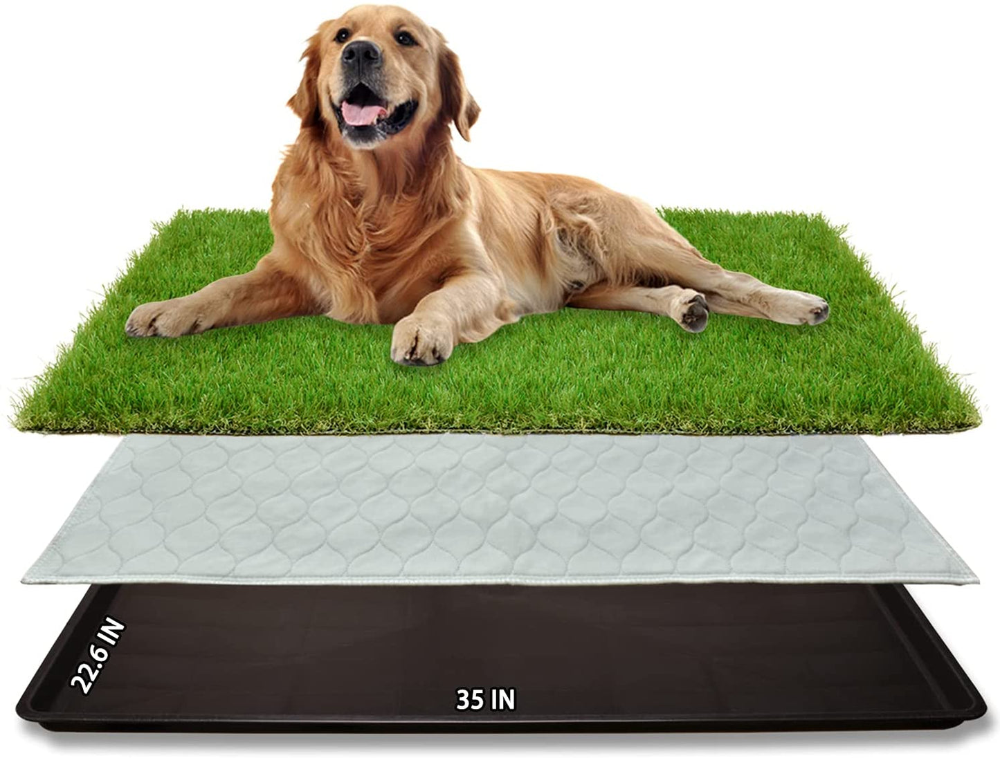 Dog Grass Large Potty Patch, Dog Litter Boxes Artificial Grass Bathroom Turf for Pet Training, Washable Puppy Pee Pad, Perfect Indoor/Outdoor Portable Potty Pet Loo (Tray System-35"X22.6")