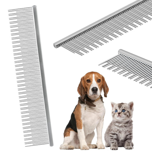 Professional 6 in Dual Tooth Pet Grooming Comb for Short-Haired Cats and Dogs, Metal Dematting Tool for Tangles, Knots, Undercoat and Excess Hair, Rounded Corners for Safe Deshedding and Detangling