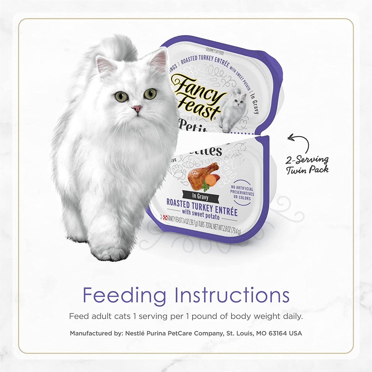 Purina Fancy Feast Petites with Roasted Turkey Entrée with Sweet Potato in Gravy Gourmet Wet Cat Food - (Pack of 12) 2.8 Oz. Tubs