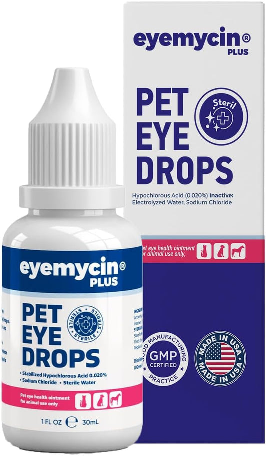 EYEMYCIN Pet Eye Drops 1 Fl Oz Eye Drops for Dogs and Cats Vet-Recommended Dog Eye Infection Treatment to Soothe Infection Allergy,Relieve Dry Eyes Pink Eyes, Pet Tear Stain Cleaner Horses & Birds