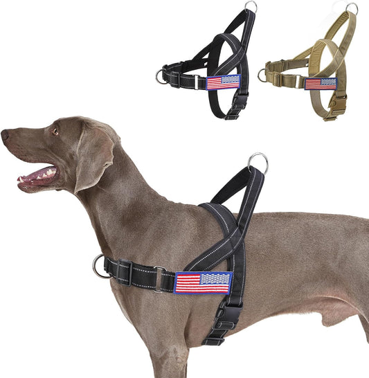 BINGPET No Pull Dog Harness for Large Dogs | Escape-Proof & No-Choke | Soft Padded Vest with Handle & Reflective Front Clip | Quick-Fit for Training, Hiking & Daily Walks | Black, L