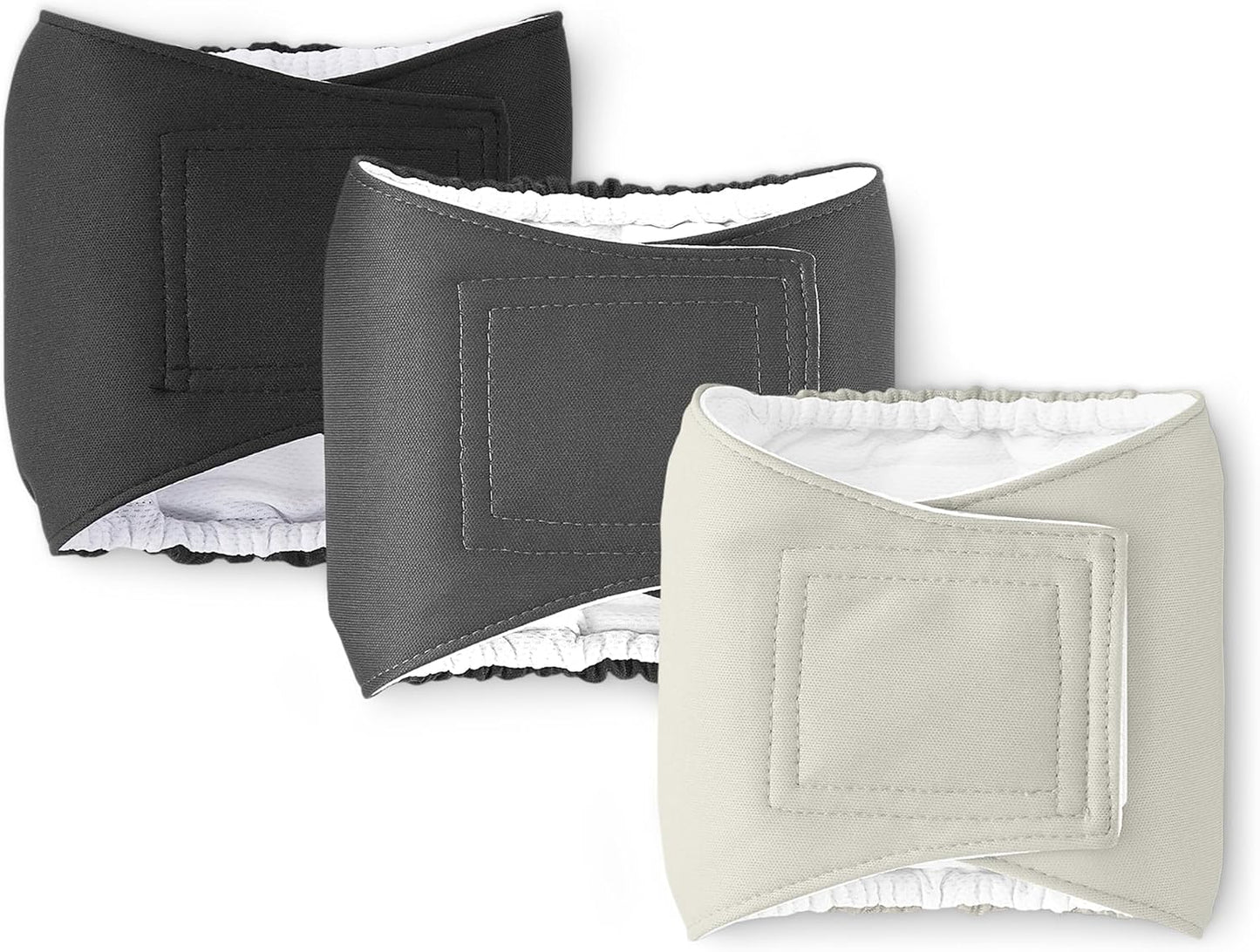 Amazon Basics Washable Reusable Male Dog Belly Band Diapers, Highly Absorbent with Sewn-In Pad, XS (11-13 Inch Waist), Black, Grey, Silver, 3-Pack