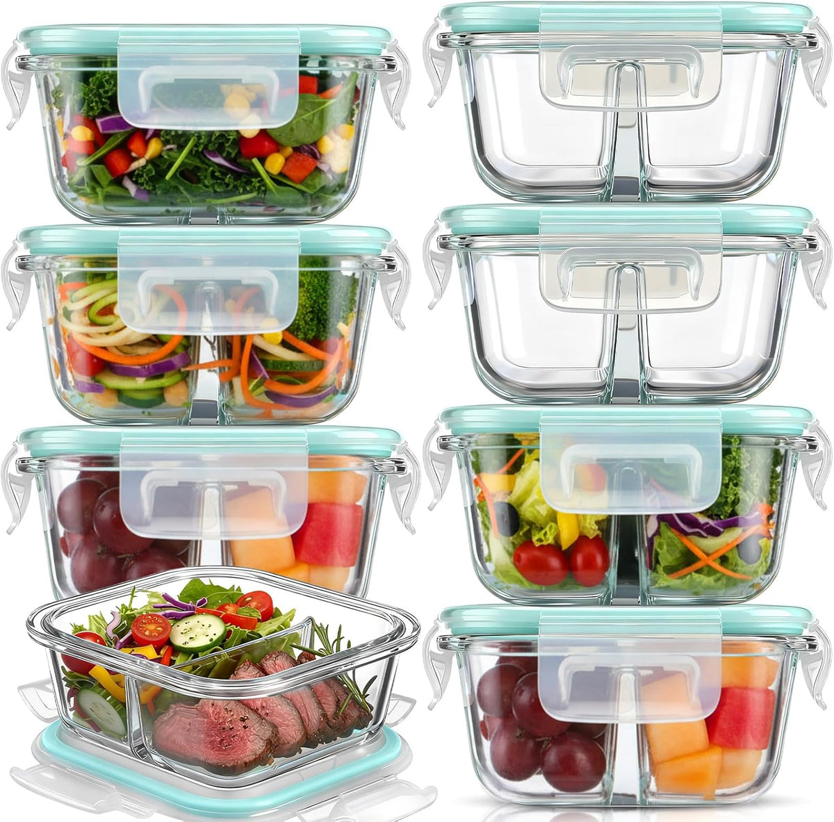 8 Pack 8 Oz Bariatric Meal Prep Container with Lid, Blue