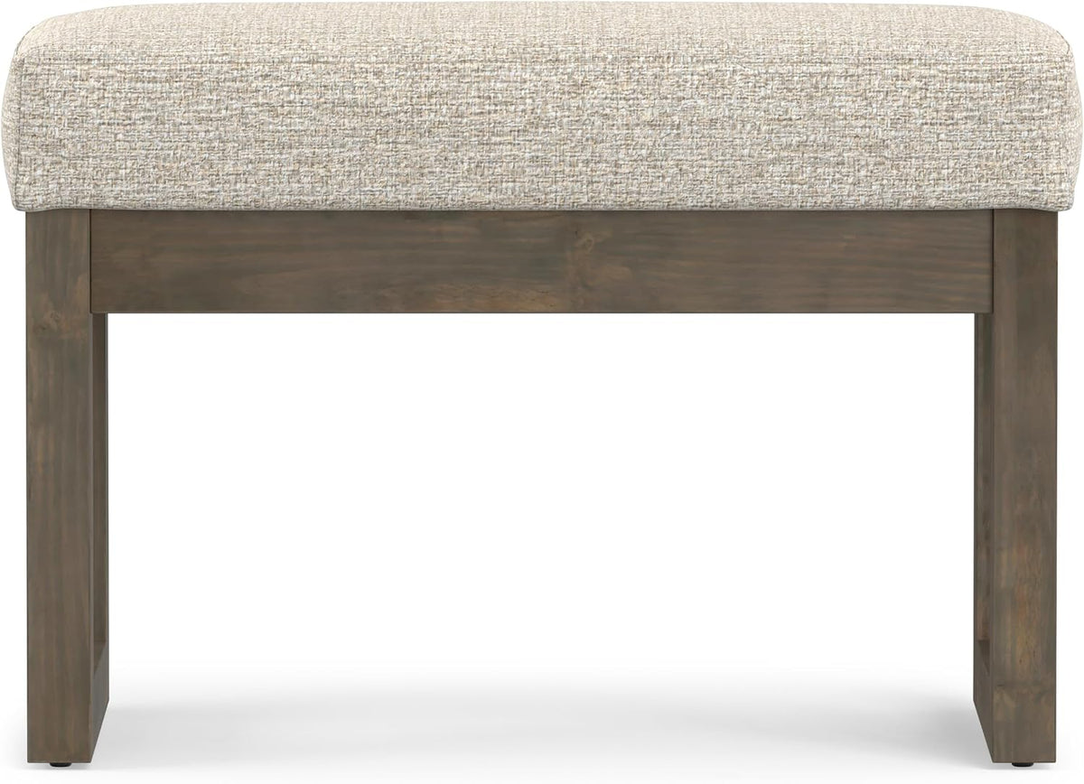 SIMPLIHOME Milltown 27" Wide Tweed Look Fabric Ottoman in Platinum