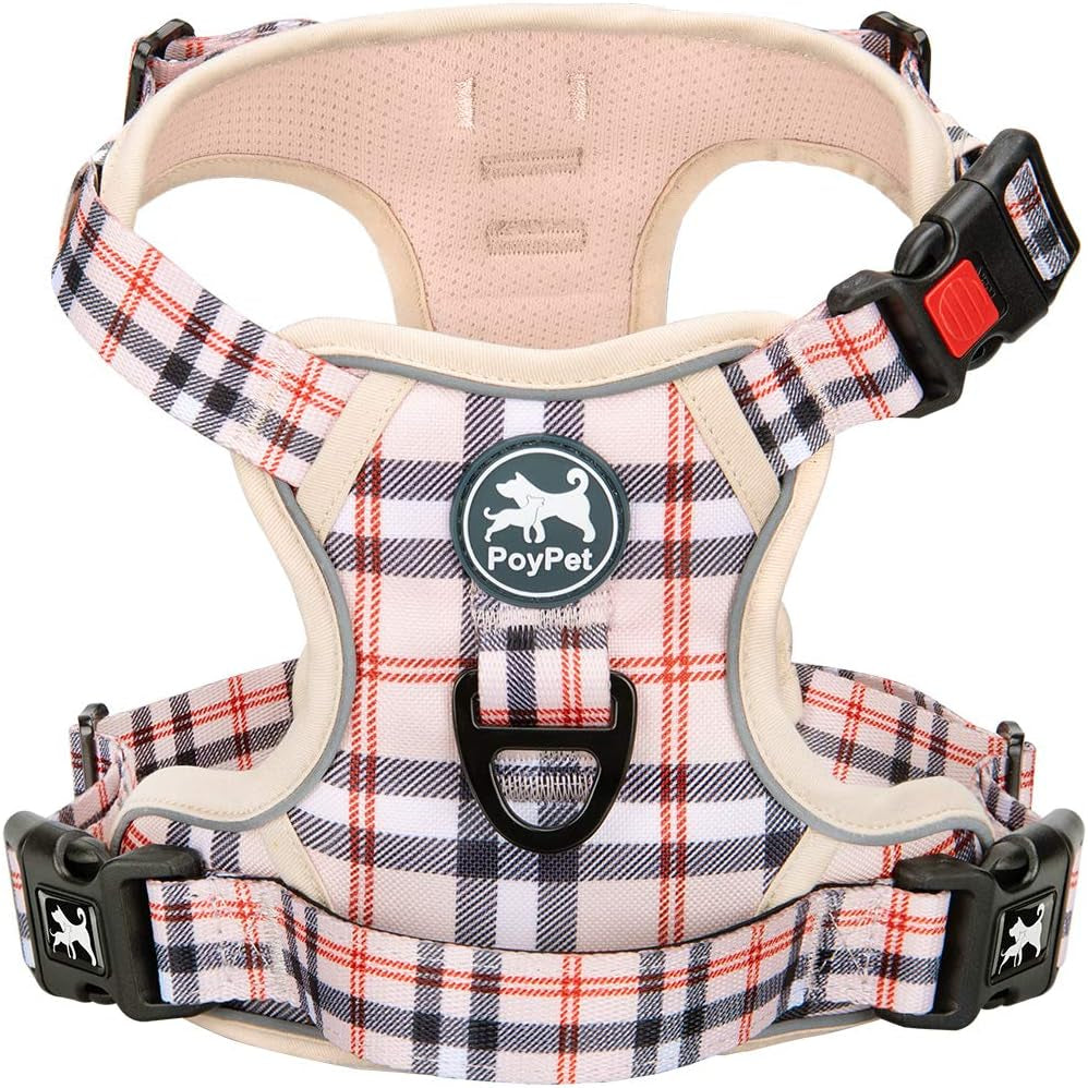 Poypet Plaid Dog Harness Large, No Pull Vest with Front Clip & Neck Buckle