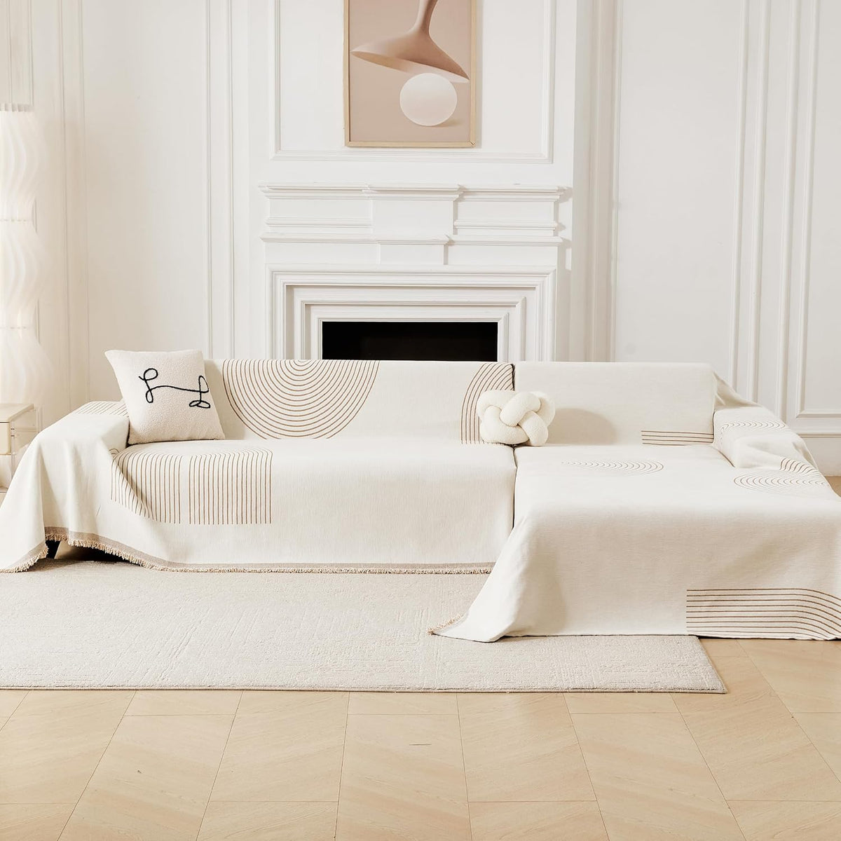 Sectional Couch Covers 2-Piece for L Shape Sofa Arc Beige Large