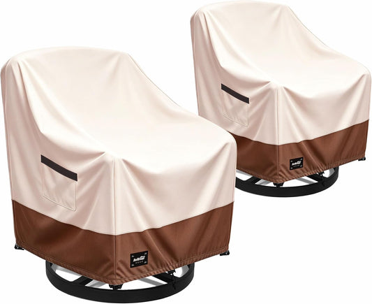 Jinhrtoyi Outdoor Chair Covers 2 Pack,30Wx34Dx38H Inches Patio Chair Cover,100% Waterproof Heavy Duty Outdoor Furniture Covers Waterproof,Beige&Brown Modern Style Patio Furniture Cover