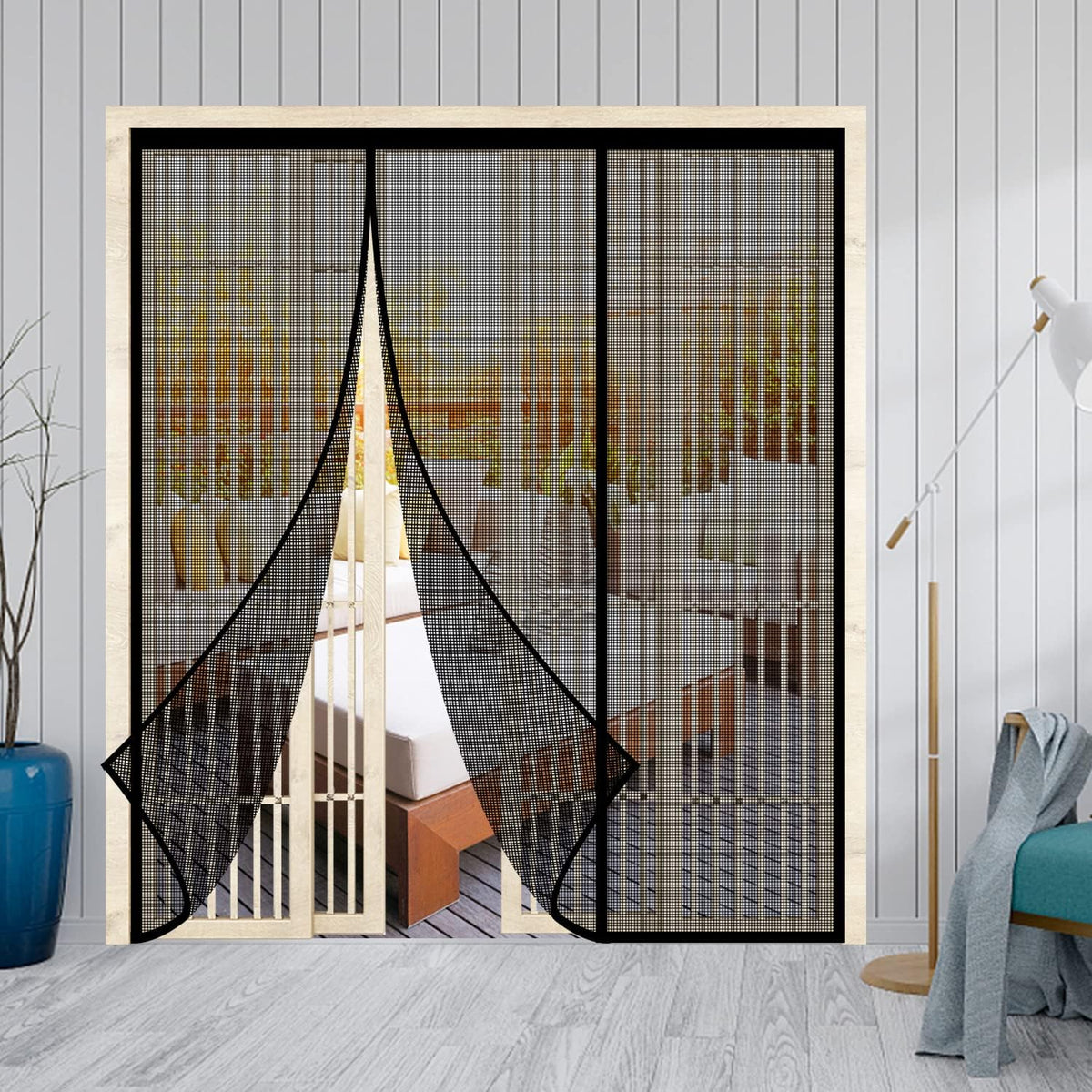 Magnetic Screen Door - Self Sealing Magnets, Reinforced Fiberglass Heavy Duty Mesh Net Closure for Sliding Door, Patio, Bedroom-Hands Free, Pets&Kids Friendly, Fit Doors Size up to 72 X 80 Inch, Black