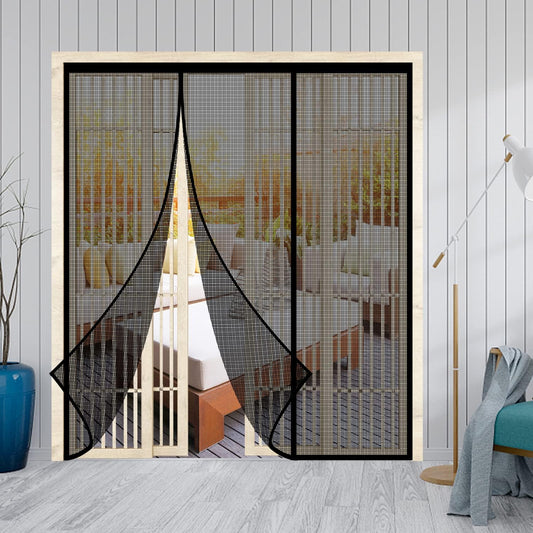 Magnetic Screen Door - Self Sealing Magnets, Reinforced Fiberglass Heavy Duty Mesh Net Closure for Sliding Door, Patio, Bedroom-Hands Free, Pets&Kids Friendly, Fit Doors Size up to 72 X 80 Inch, Black