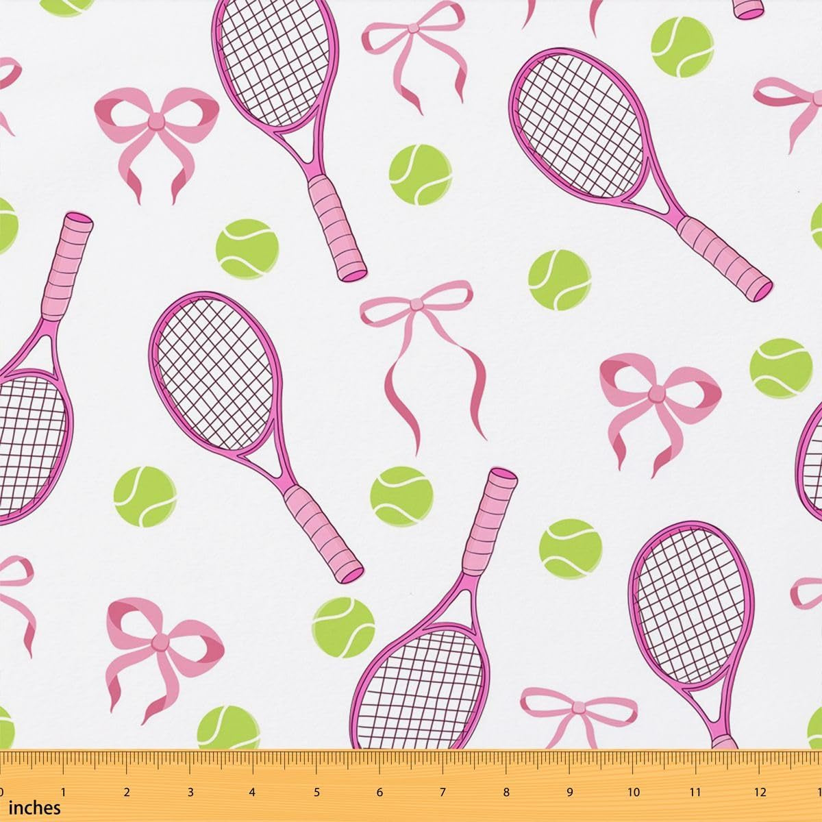 Watercolor Tennis Sport Soft Polyester,Tennis Ball Game Washable Material for Handmade Supplies No Stretch Princess Style Craft Fabric 1 Yard Pre-Cut,36" L X 59" W Pink White