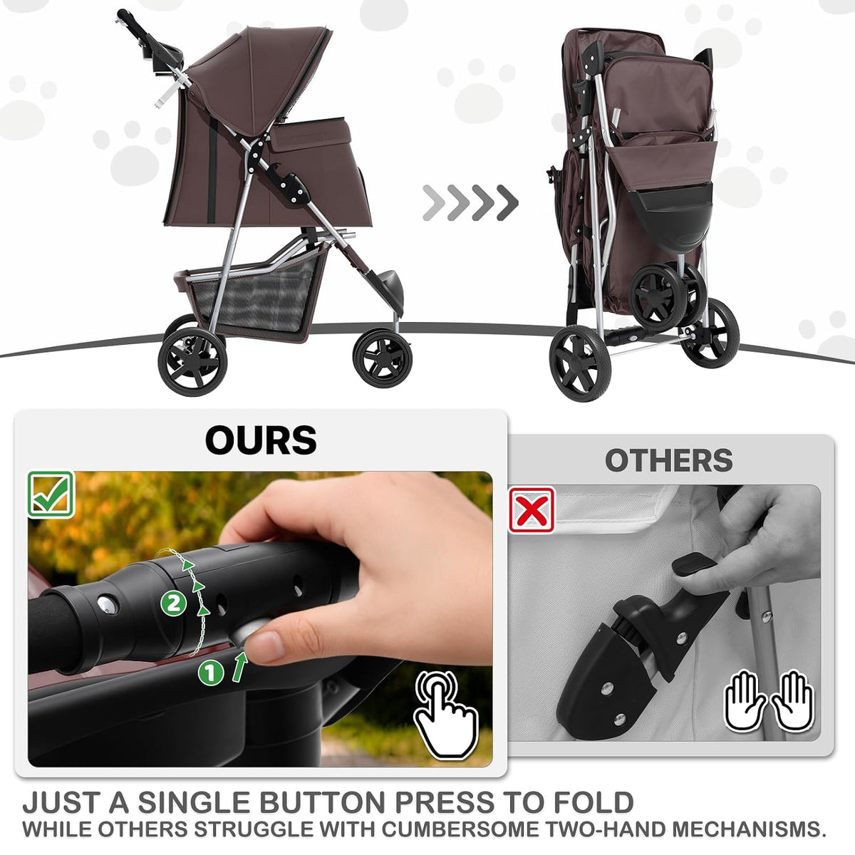 Monibloom Pet Stroller for Small/Medium Dogs and Cats up to 33 Lbs, Coffee