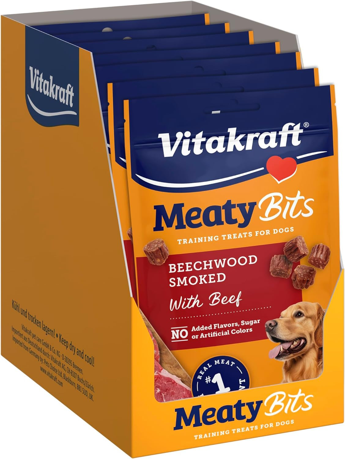 Vitakraft Meatybits Beef, Training Treats for Dogs, Naturally Smoked, Real Meat #1 Ingredient, No Added Sugar, No Artificial Flavors or Colors, Soft Dog Treats, Bag, 2.2 Oz, 7 Count