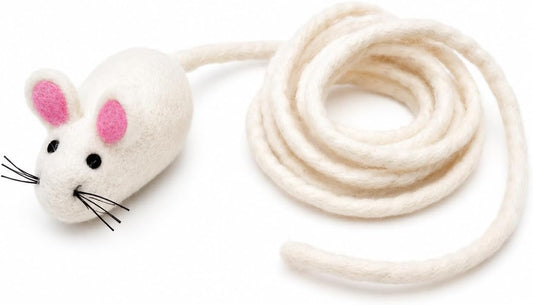 Glaciart One Felt Mouse Cat Toy – Soft Fuzzy Enrichment 100% Natural Wool - Interactive Catnip Play Cat Toy Set - Safe for Pets, Non-Azo Colored Dyes - 100” Long