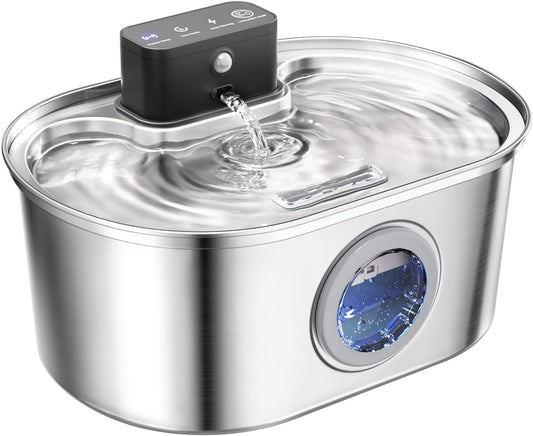 Cordless 3.2L/108Oz Stainless Steel Cat Water Fountain Pet Fountain