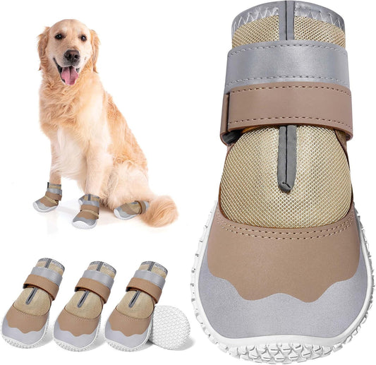 Dcoagt Dog Shoes for Large Dog,Mesh Dog Boots Dog Booties Khaki 4Pcs,Size 8